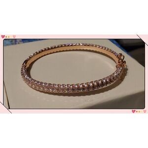 Stunning 18K Rose Gold Plate Pave Diamond Simulant Bangle Bracelet